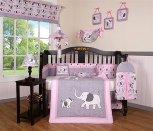 Pink Gray Elephant 13 Pcs Crib Bedding Set Baby Nursery Quilt Image Is Loading Pink Gray Elephant 13 Pcs Crib Bedding Set