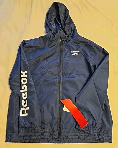 Reebok Mens Sz 2XL Windbreaker Jacket Hoodie Full Zip Blue NEW NWT Retail $125