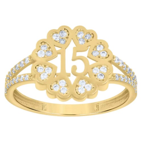 10kt Yellow Gold Womens Cubic Zirconia 15 Anos Quinceanera Hearts Ring - Bild 1 von 3
