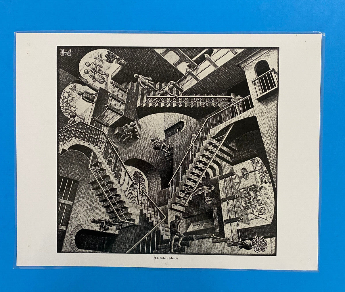 Relativity by M.C. Escher - Lithograph Print, Laminated 15.5