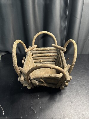 Unique Vintage Log Cabin Type Basket Homemade 12 X 13 Wide 9  Tall