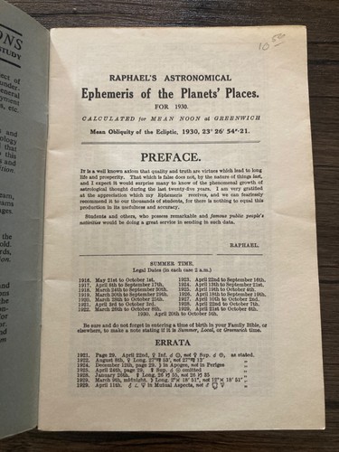 Raphaels Astronomische Ephemeriden der Planetenorte für 1930 - Bild 2 von 4