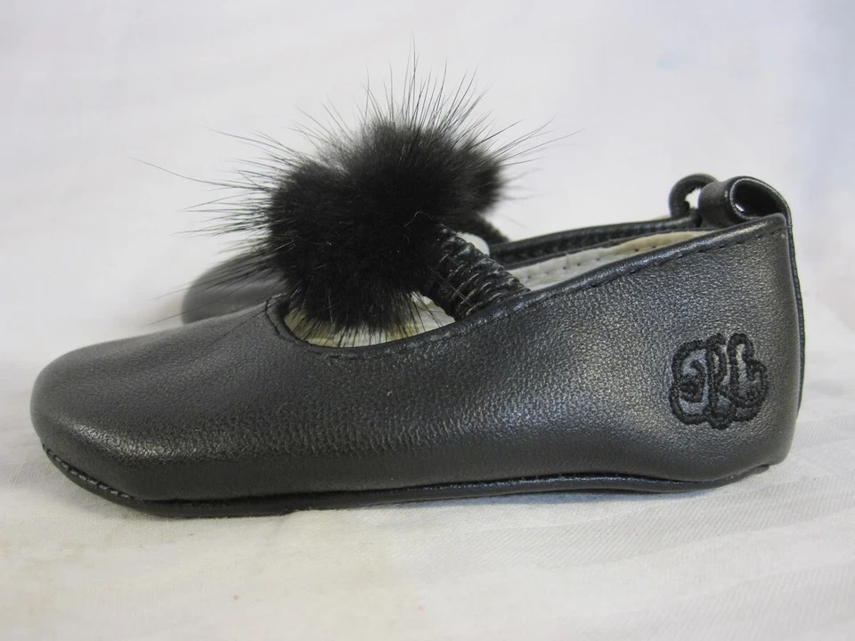 Ralph Lauren Zapatos de Bebé Planos Pom MaryJane Cuero Negro Talla 2 - Nuevos Foto 3 de 4
