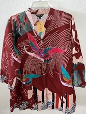 NWT CITRON Santa Monica PLUS Multi Color Various Bird Asian Inspired Tunic 0X