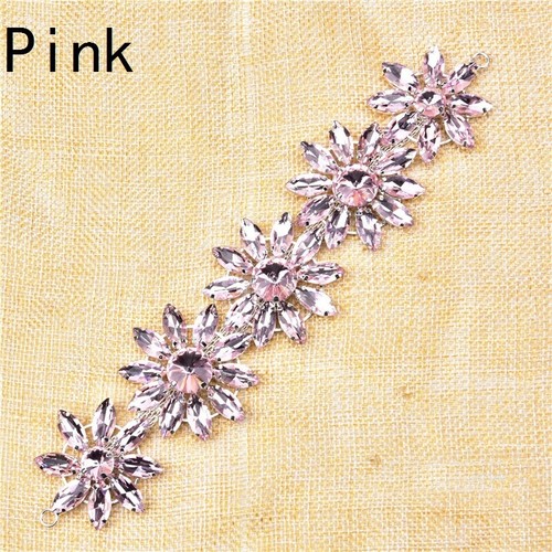 1X Rhinestone Applique Crystal Diamante Flower Short Chain Trim Decor Sew Crafts - Picture 10 of 18