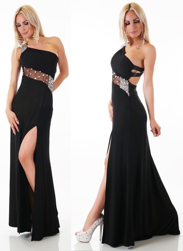 Gown Dress Elegant Black Evening Gown Crystal Embellishments Mermaid Dress - Picture 15 of 23