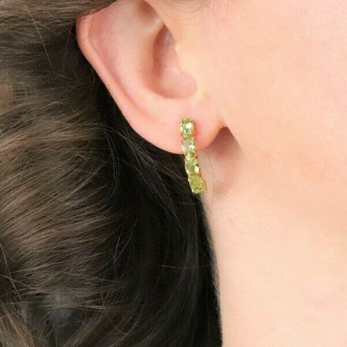 10k Yellow Gold Natural Green Peridot Earrings Half Hoop Earrings 3/4" Hoops - Picture 2 of 8