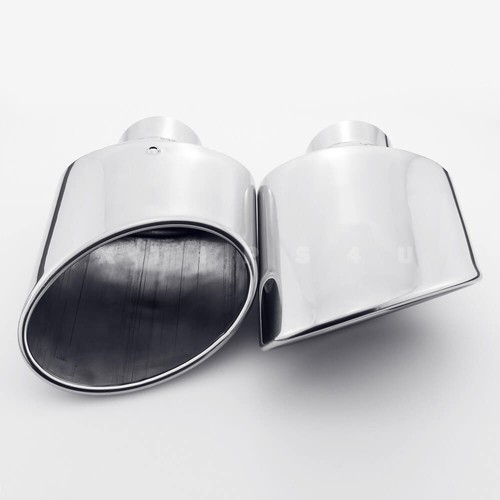 Pair 2.5" Inlet Angle Cut Rolled Slanted Oval 304 Stainless Steel Exhaust Tips - Picture 5 of 9