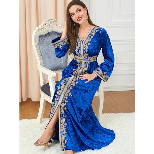 Velvet Warm Muslim Women Abaya Maxi Dress Dubai Kaftan Arab Party Caftan Ramadan - Picture 139 of 259