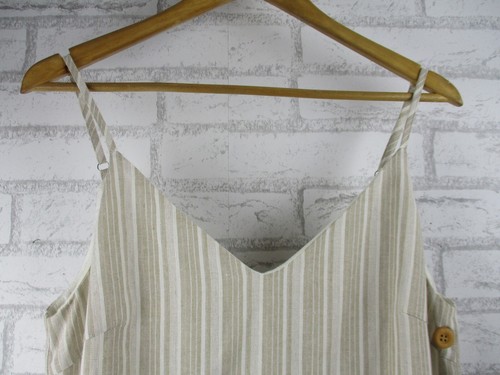 Sunny Girl womoens shift dress 12 beige white stripe linen cotton mix - Picture 2 of 12