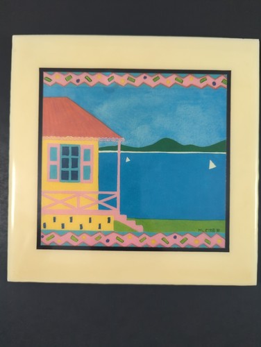 Lisa Etre Strandhaus Pastell Wandfliesen Meer Fensterläden Island Inn 7,75" 1980er - Bild 2 von 10