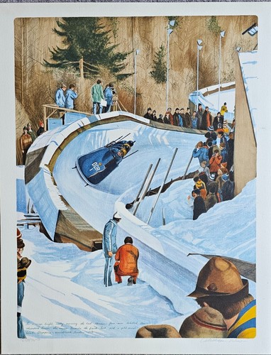 William Nelson 4 man bobsled 1976 olympics winter sports lithograph art 238/350 - Picture 9 of 9