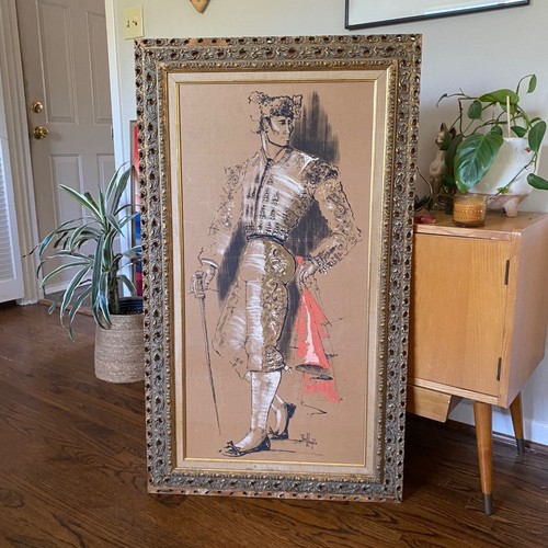 Vintage Van Hoople Original MCM Oil Painting Spanish Matador Signed Hillside Art - Picture 2 of 11