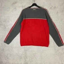Arizona Jean Company Sweater Mens L Red Gray Striped knit Long Sleeve Pullover