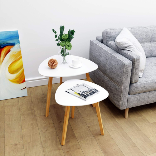 Bamboo Nesting Triangle End Tableset of 2 Coffee Table Modern Minimalist Side Ta - Picture 2 of 8