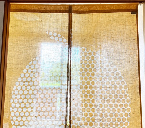 Niigata Noren Japanese Cotton Linen door curtain Kikko Ringo Apple Mustard - Picture 2 of 11
