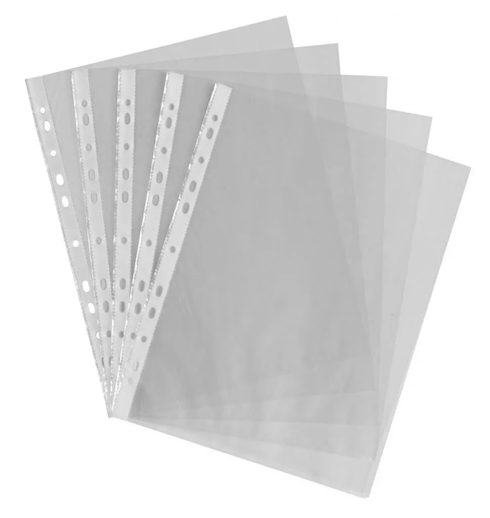 NEW A4 Clear Plastic Punched Pockets Filing Folders value 55micron UK