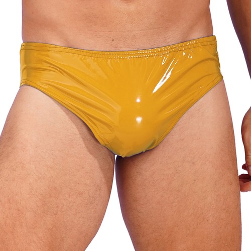 Bikini uomo lucido metallizzato pelle verniciata slip rigonfiamento marsupio mutandine intimo - Foto 20 di 100