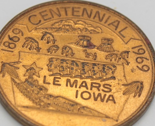 Rare 1869 LEMARS IOWA Centennial 50 Cent Token 50c Medal BRASS Coin JULY 5,1969 - Picture 2 of 3