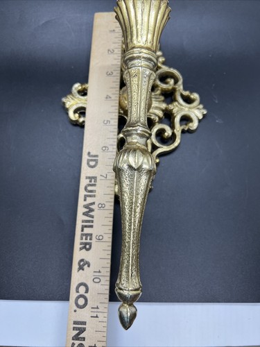 Applique da parete vintage Hollywood Regency 2 metallo fuso oro portacandele gotico MCM - Foto 10 di 12