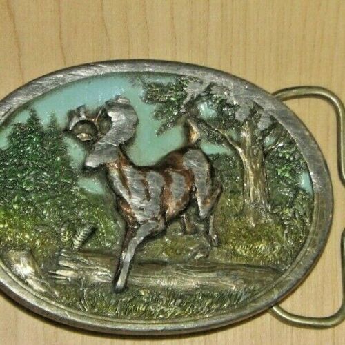 Vintage 1986 C+J Inc Pewter Belt Buckle Stag Deer Enameled USA #1108 - Picture 2 of 6