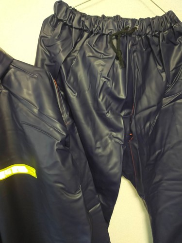 Very heavy thick navy vinyl rainsuits PVC hooded jacket and pants set - Picture 21 of 23