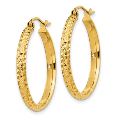 Real 14kt Yellow Gold Diamond-cut 2.8x25mm Hollow Hoop Earrings - Picture 2 of 6