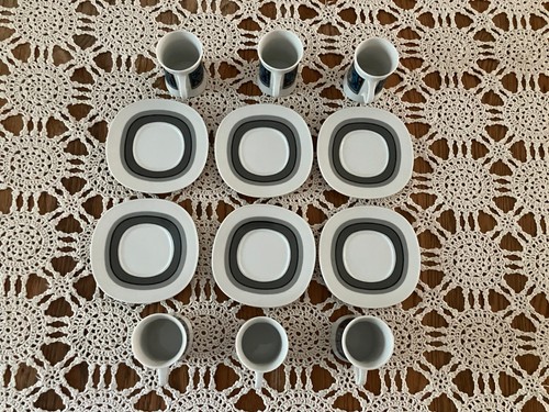 6 Sango Quadrille Obi 7012 Blue & Grey Abstract Espresso Demitasse Cups Saucer - Picture 9 of 11