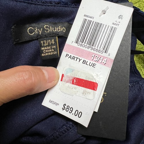 Vestido City Studio Juniors Talla 13/14 Cuello Cuadrado Encaje Sin Mangas Azul Marino - Imagen 9 de 12