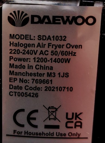 Horno freidora de aire halógeno Daewoo - negro (SDA1032) 17 L - Imagen 18 de 18