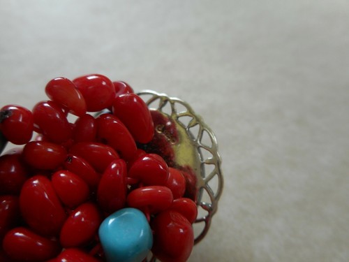 Southwest Carolyn Pollack Coral Beaded Inlaid Stretch Bracelet 25D - Picture 5 of 8