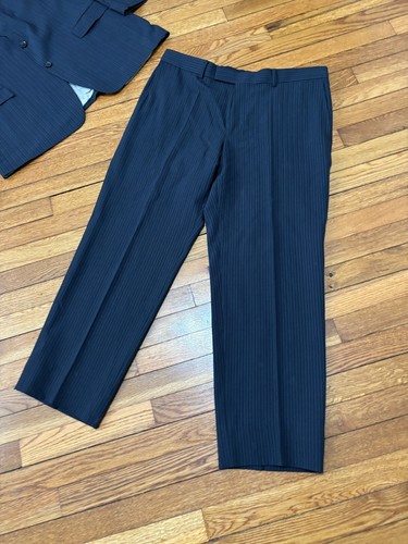 Hugo Boss Mens Suit Size 44R Blazer Jacket 36x29 Dress Pants Blue Striped Wool - Picture 2 of 14