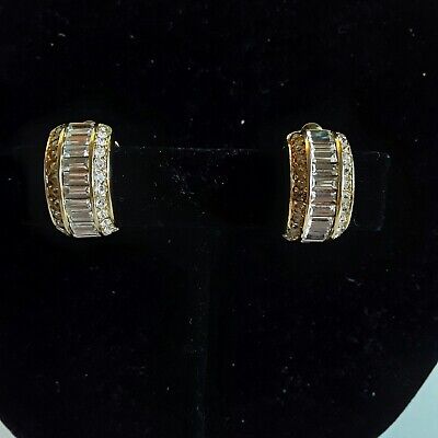 Christian Dior VTG Rhinestone Gold Plated Half Hoop Baguette Christian Dior VTG Rhinestone Gold Plated Half Hoop Baguette