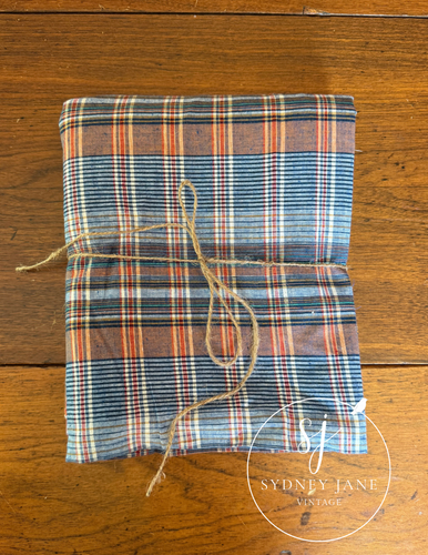 Vtge 70's Hippie Plaid Fabric. 44" x 3 Yards. Blue. Peach. Teal. Cotton. Unisex. - Picture 2 of 3