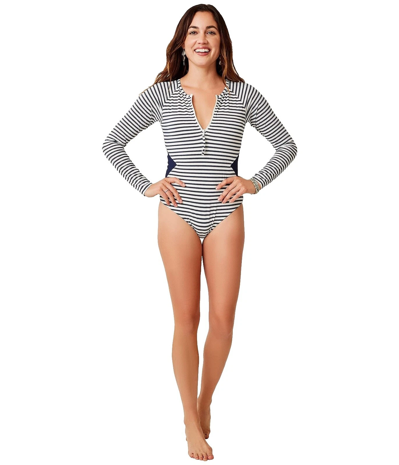 Striped Regular Size One Piece Swimwear for Women