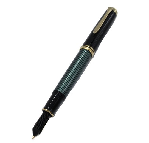 Pelikan Souveran M1000 Green Stripe 18C 750 Fountain Pen F Nib NEW - Picture 2 of 8