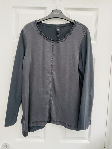 ISCHIKO anthrazit schwarz Lyocell Jersey L/Ärmel Top Gr. 2 Uk 12-14 neuwertig
