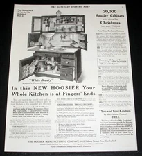 1914 OLD MAGAZINE PRINT AD, NEW HOOSIER, YOUR WHOLE KITCHEN IS AT FINGERS' ENDS!