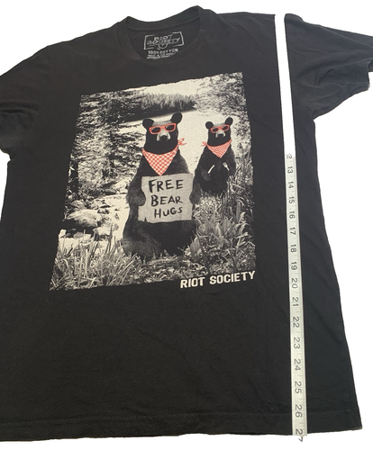 Camicia Riot Society uomo media omaggio orsetto abbracci grafica girocollo manica corta USA - Foto 2 di 7