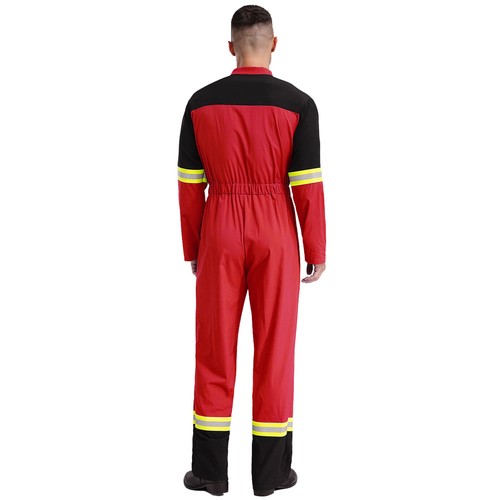 Hombres Bombero Carnaval Disfraces Cremallera Frontal Juegos con disfraces Jefe de Bomberos Mameluco Mono - Imagen 18 de 45