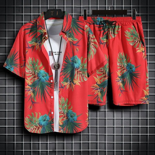 Strandkleidung für Herren 2-teiliges Set schnelltrocknend Hawaiihemd und Shorts Set Neu - Bild 1 von 26