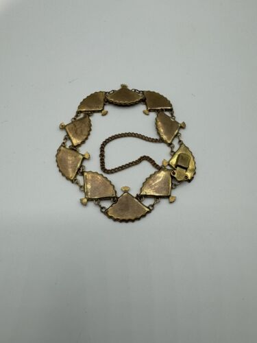 Vintage Japanese Damascene Fan Bracelet, Pin, Earring Set, 24k gold - Picture 3 of 15