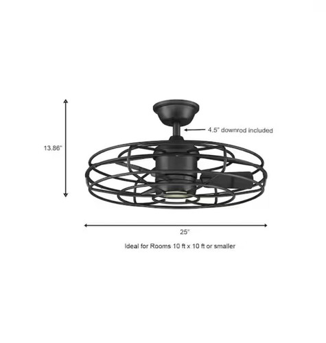 HOME DECORATORS 25 INCH HERITAGE POINT CEILING FAN IN MATTE BLACK + CHAMPAGNE... - Picture 2 of 4
