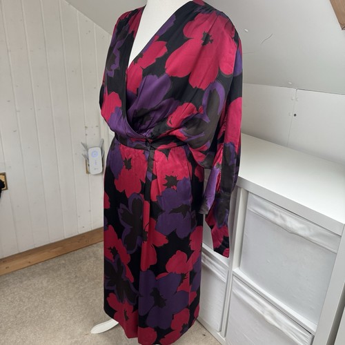 Loewe Kleid passend UK 10 12 rosa lila Blumen Vintage 80er/90er Wickel Seide selten - Bild 5 von 14