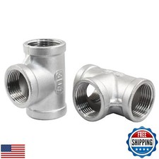 PHITUODA 2 PCS 3/4 Inch Female NPT Tee Pipe Adapter Cast Pipe Fitting, Stainl