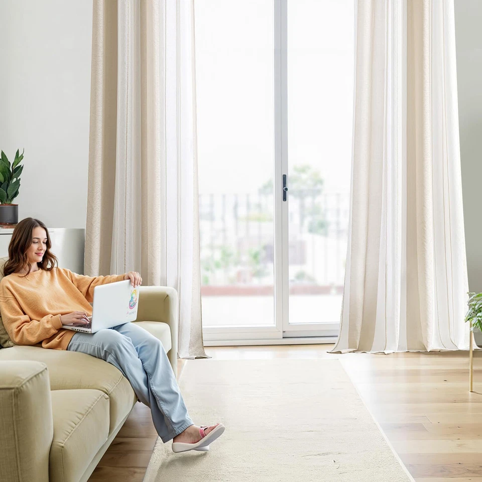 Rideaux rayés Transparent avec œillets Voile Rideaux Salon Moderne Set de 2 R... - Photo 3/4