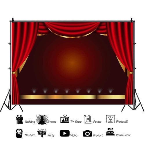 10x6.5ft Red Curtain Gold Lace Stage Backdrop Theater Drama Party Performance - Picture 3 of 7