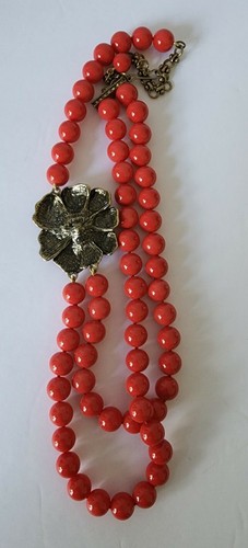 Heidi Daus floral flower pink & Red crystals Beads strand Statement Necklace - Picture 6 of 10
