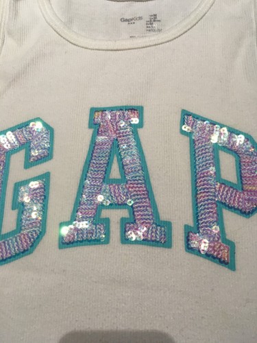 GAP Girl White size 8-9 years sleeveless top with sequins logo Gap/perfect cond - Picture 2 of 2