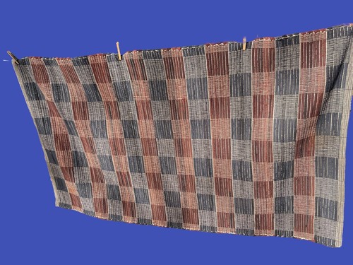Antico tappeto tessuto a mano in lana americana 63"" x 37"" telaio a croce ruggine e blu criss - Foto 6 di 6